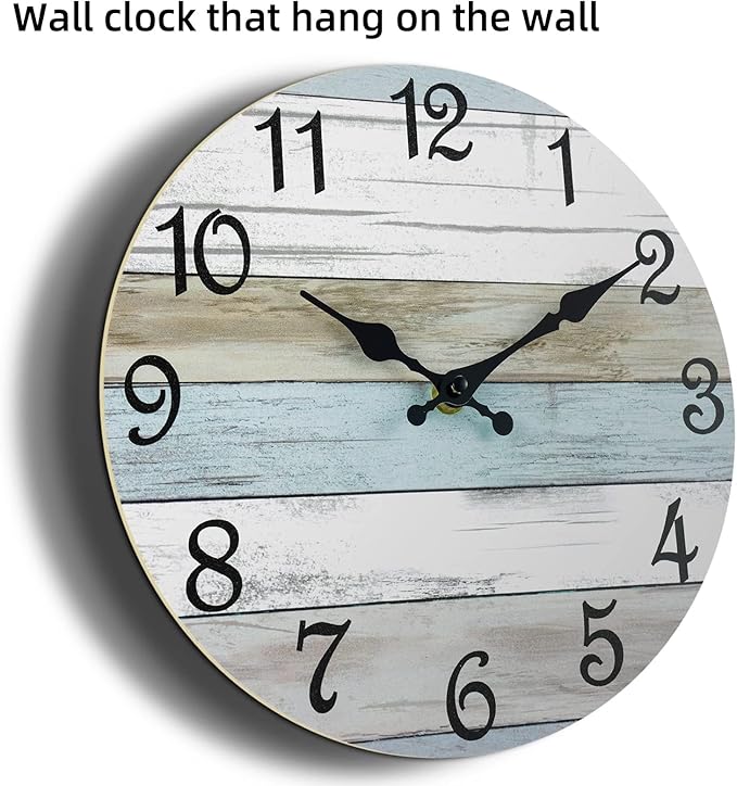 CHYLIN Wall Clock 14 Inch Bathroom Clock, Rustic Wall Clocks Battery Operated, Silent Non Ticking Wooden Coastal Beach Clock for Kitchen, Living Room, Bedroom, Office (White)