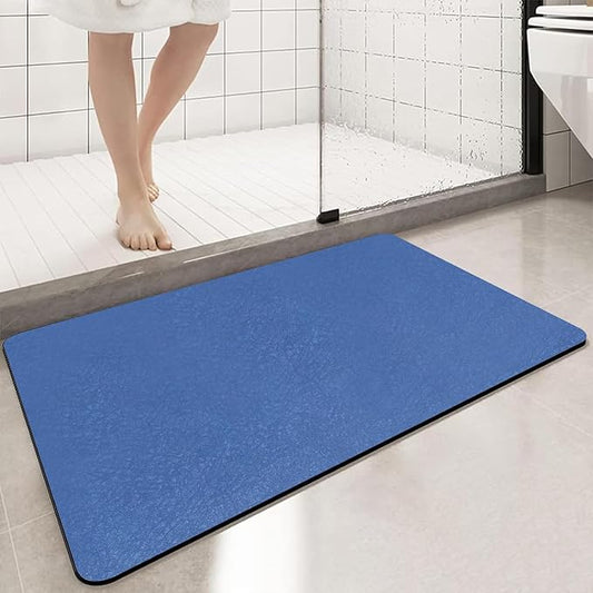 Large Bathroom Rugs Diatomaceous Earth Bath mat Super Absorbent Quick Dry Non Slip Bath Mat Thin Bathroom Floor Mats Fit Under Door-Shower Rug for in Front of Bathtub Shower, Blue, 19.6"x31.5"