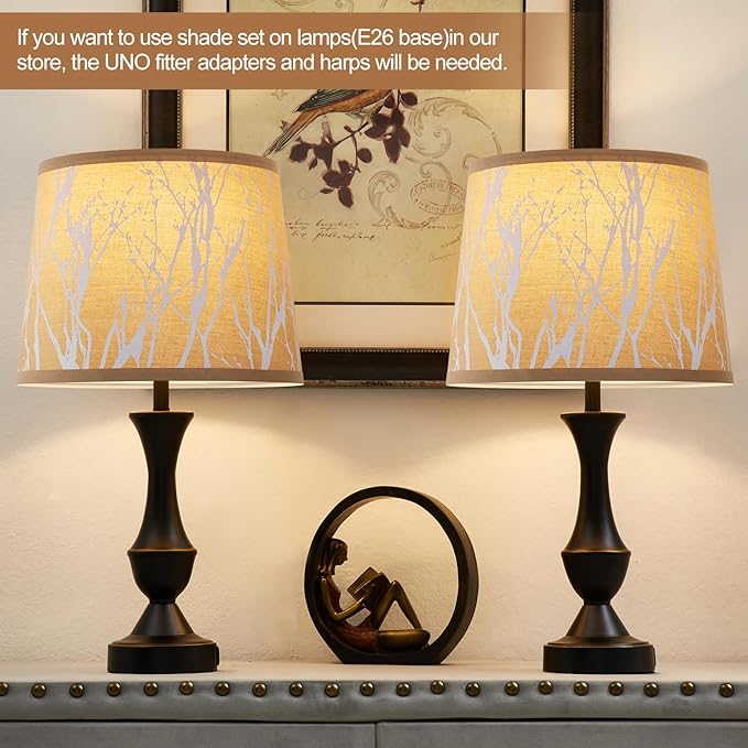 Bedside Lamp Shades Set of 2 Replacement, Drum Lampshades, 12.7" x 12.7" x 10 Inches Lampshades for Table Lamp, Floor Lamp, Pendant Light, Lamp Shade Harp Holder Included