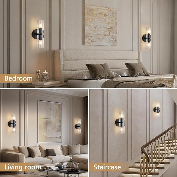 Crystal Wall Sconces Set of Two, 13" Modern Brass Sconces Lighting with K9 Crystal Lampshade,Indoor Wall Sconce Bedroom Wall Light Fixtures for Living Room Bathroom Hallway Stairs Entryway