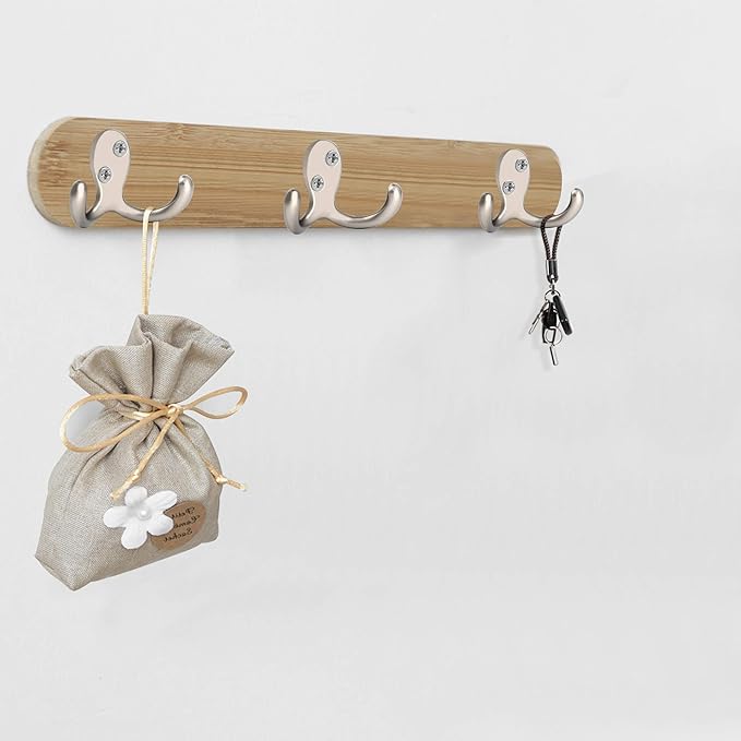 IBosins 8 Pack Heavy Duty Double Prong Coat Hooks Wall Mounted with 16 Screws Retro Double Hooks Utility Hooks for Coat, Scarf, Bag, Towel, Key, Cap, Cup, Hat