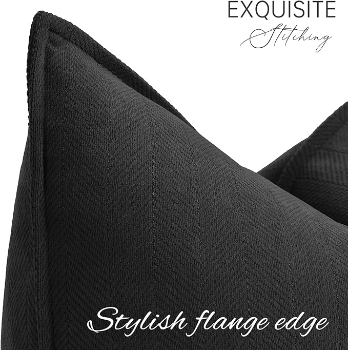 ZWJD Black Pillow Covers 16x16 Set of 2 Chenille Throw Pillow Covers with Elegant Design Soft and Luxurious Decorative Throw Pillows for Couch, Bed, and Home Decor