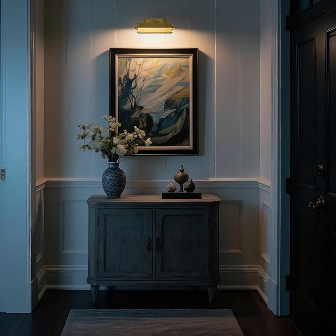 Picture Lights for Wall Hardwired, 8" Brass Picture Light, Brush Gold Art Light, 2700k Dimmable Gallery Lights, Vintage Wall Picture Light Painting Light for Artwork Poster Portrait Display