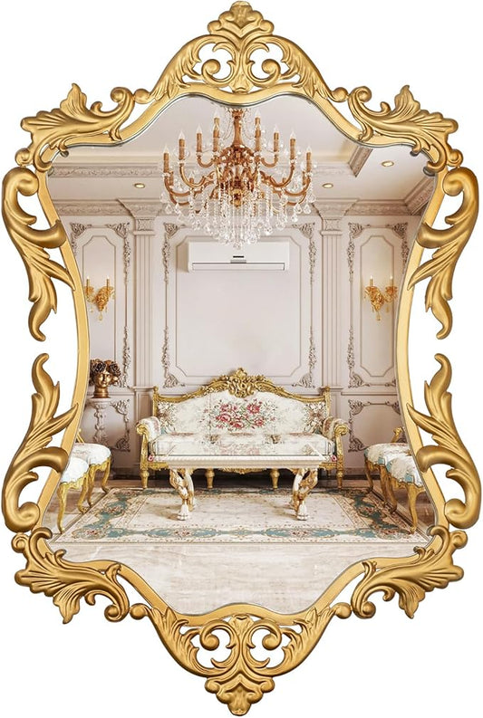 Gold Baroque French Vintage Wall Mirror- 17 * 26.5in Decorative Mirror for Bathroom, Bedroom, Living Room, Hallway