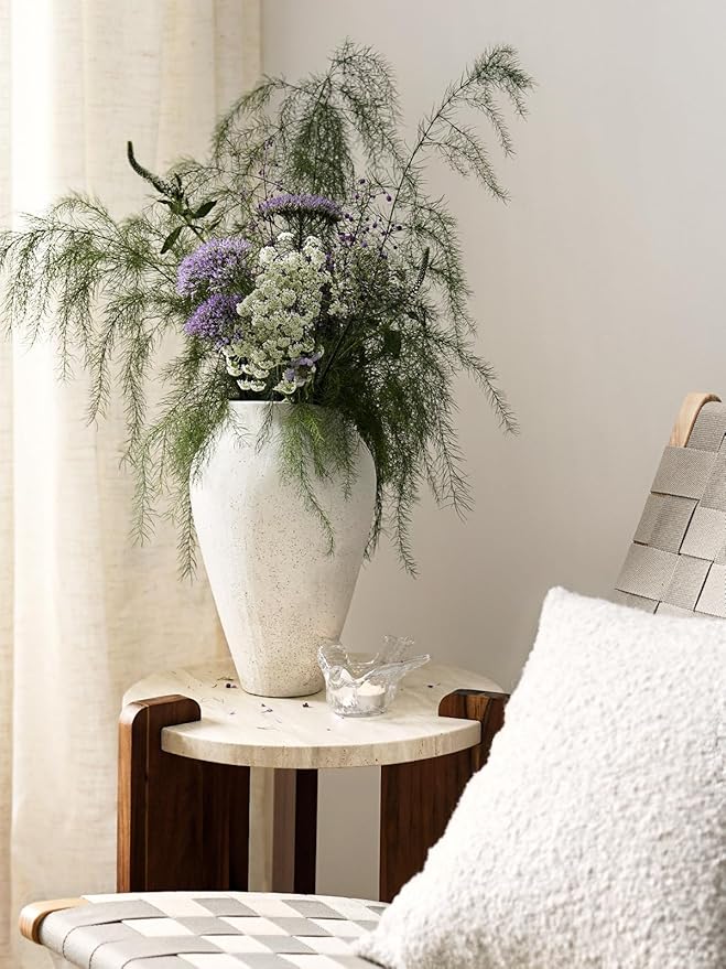 White Ceramic Vase - Large 11.8 Inch Tall Floor Vase for Centerpieces, Farmhouse Rustic Minimalist Home Decor for Living Room, Enterway, Wedding (Sandstone White)