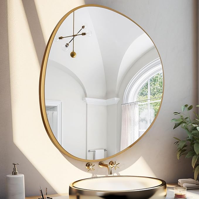 WallBeyond Asymmetrical Mirror, Irregular Wall Mirror, Abstract Wall Mirrors Decorative for Bedroom Living Room Entryway Hall, Unique Wall Mirror 28" H x 26" W, Gold