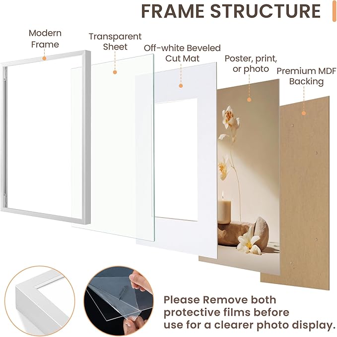 20x30 Aluminum Picture Frame, 20x30 Silver Metal Frame with Mat for 16x24 Photo, Wall Mounting or Tabletop Display, Poster Frame Sawtooth Picture Hangers Included for Home Wall Decor, Set of 1