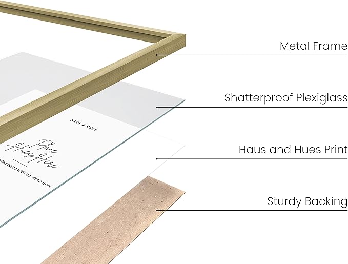 HAUS AND HUES 6x8 Gold Metal Picture Frame - Features Premium Aluminum, Vertical Hanging & Tabletop Display, Shatterproof Plexiglass - Ideal for Home, Office (6x8 in, Gold, Set of 1)