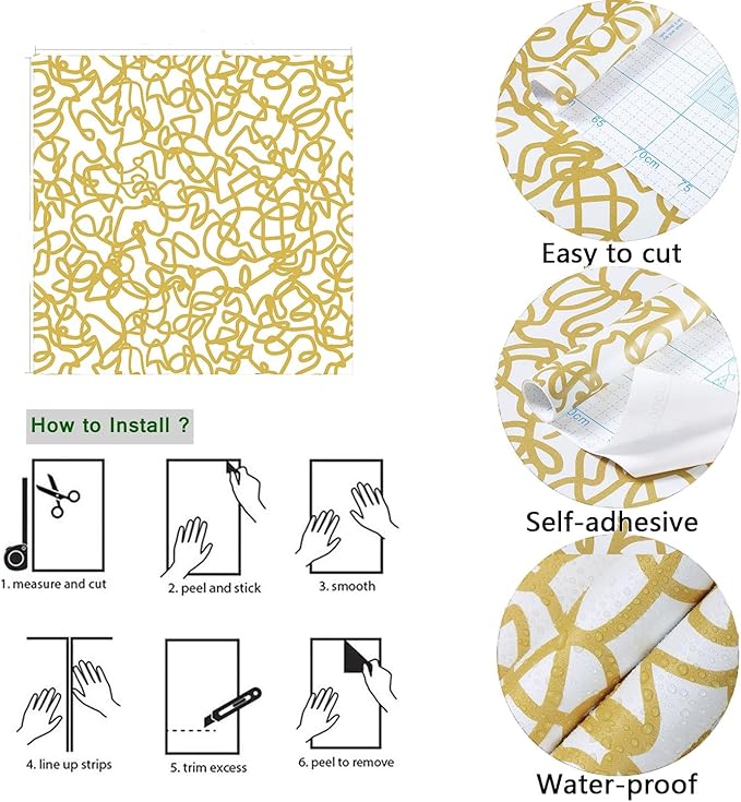 Ismoon 16.1inx197in Peel and Stick Wallpaper Modern Striped Removable Wallpaper Self-Adhesive Wall Paper for Bathroom White and Yellow Contact Paper for Home Decoration Vinyl Film Roll