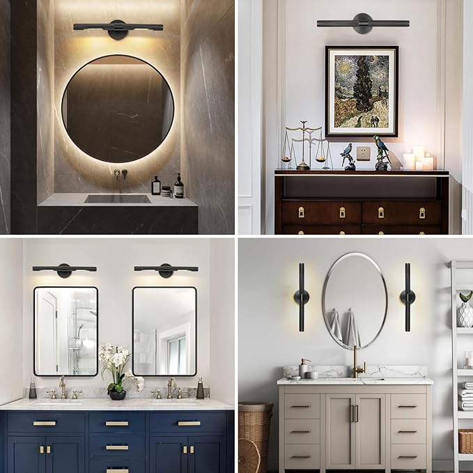 Hardwired Black Brass 24" Knurled Picture Light, Dimmable Rotatable 360°Picture Light for Wall, Vanity Light, Gallery Wall Light,Wall Sconce Lighting,Picture Frame Light,Include Bulb