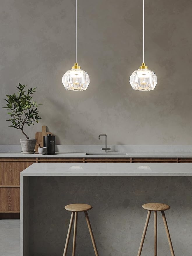 1-Light Gold Pendant Light Fixtures,Crystal Ball Chandelier for Entyway Bedroom Dimmable Pendant Light Kitchen Island 5W