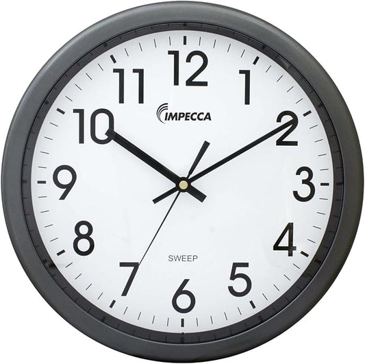 Impecca WCW12M1 Non Ticking Sweep Movement 12" Wall Clock (Metallic Grey)