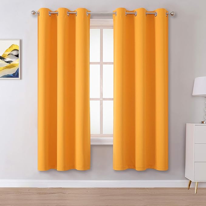 Dualife Marigold Blackout Curtain Panels/Drapes for Living Room 72 inch Length Solid Energy Efficient Room Darkening Bedroom Curtains Thermal Insulated Grommet Top 42x72 inch Orange Yellow