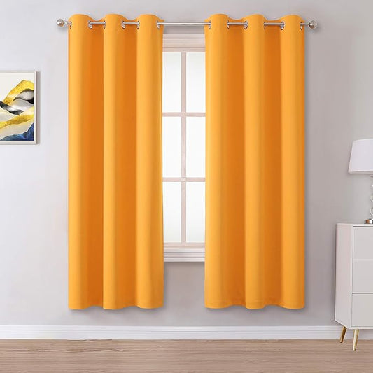 Dualife Marigold Blackout Curtain Panels/Drapes for Living Room 72 inch Length Solid Energy Efficient Room Darkening Bedroom Curtains Thermal Insulated Grommet Top 42x72 inch Orange Yellow