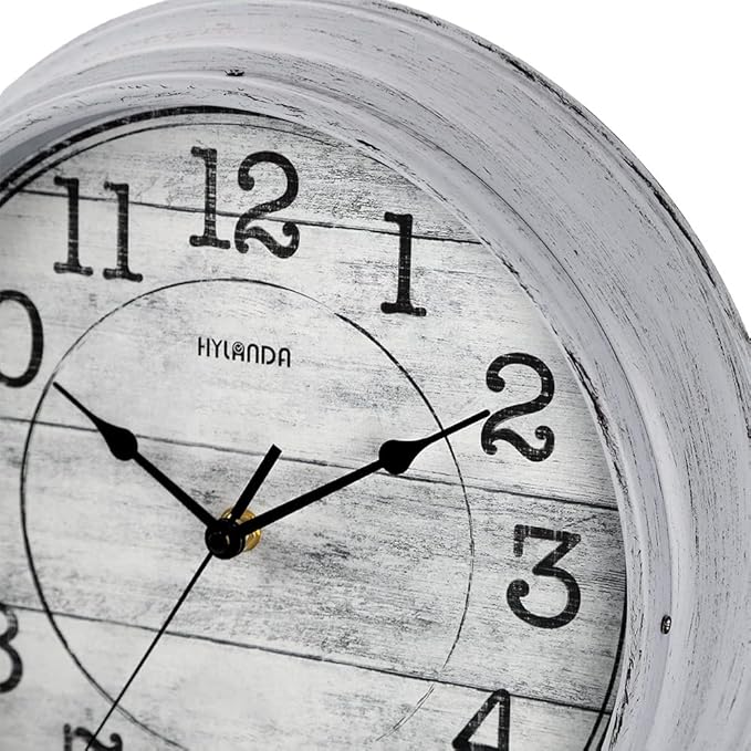 HYLANDA Retro/Vintage 12-Inch Kitchen Decorative Wall Clock, Silent Wall Cocks Battery Operated Non Ticking with Large Numbers Easy to Read for Home Bathroom Office(Grey)
