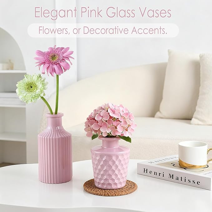 Blush Pink Glass Bud Vase Set of 12 – Mini Vintage Vases for Flowers, Centerpieces, Wedding & Home Décor