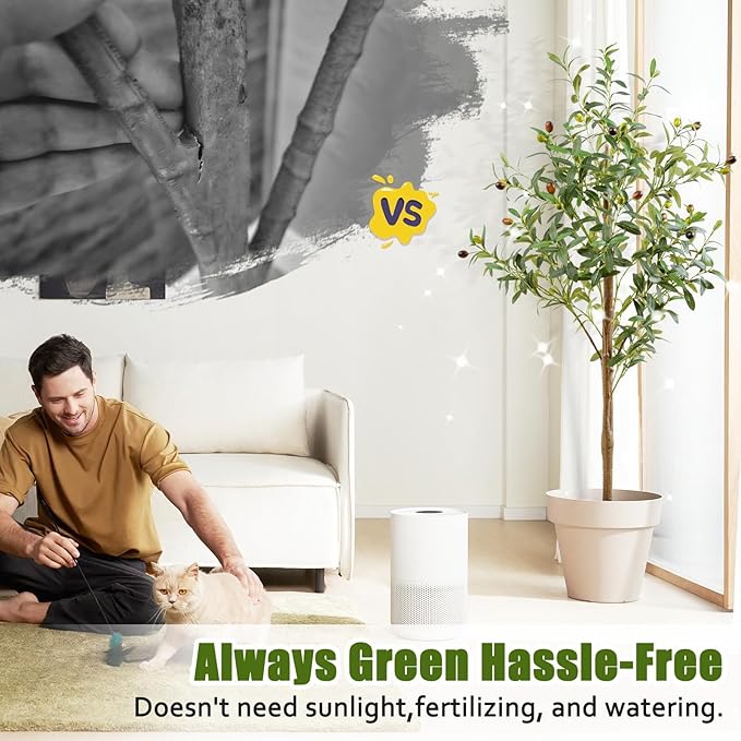 4FT Artificial Olive Tree Indoor, Tall Faux Olive Tree with Pot&Basket, Large Fake Olive Tree with Realistic 576 Silk Leaves and 32 Fruits for Living Room Home Office Decor