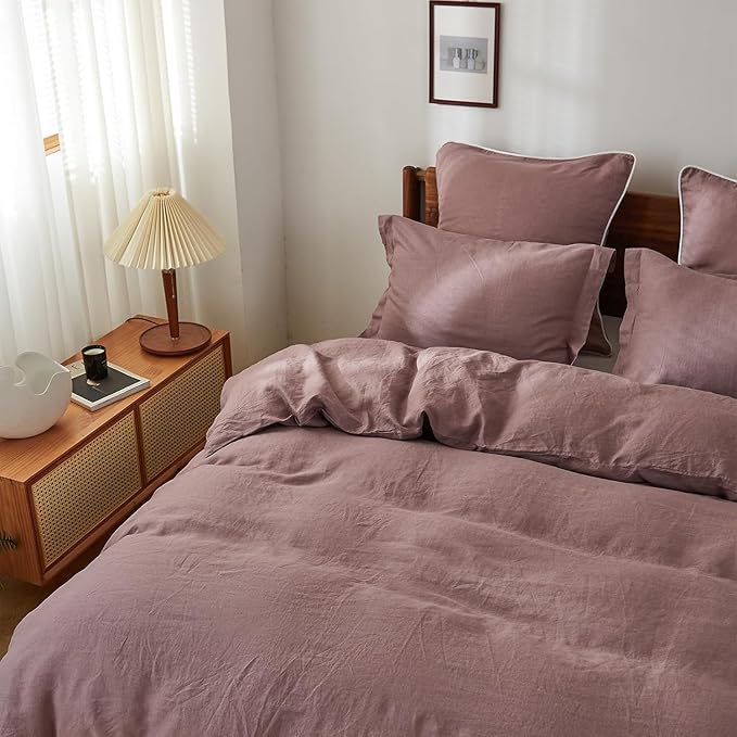 Simple&Opulence 100% Linen Pillow Case King Size Set of 2, Purple Pillow Covers with Overlap Closure, Luxury Breathable Pillowcases Protectors Suitable for All-Season (20" X 36", Purple)