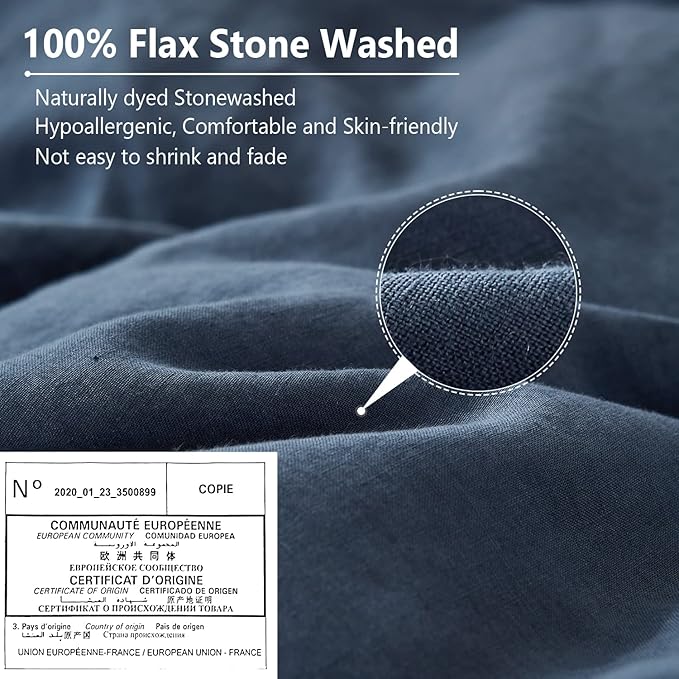 Simple&Opulence 100% Linen Pillow Case King Size Set of 2, Classic Blue Pillow Covers with Overlap Closure, Luxury Breathable Pillowcases Protectors Suitable for All-Season (20" X 36", Classic Blue)