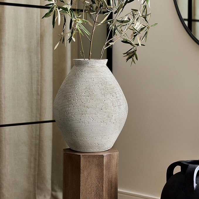 Rustic Ceramic Flower Vase Distressed Farmhouse Pottery Clay Large Terracotta Floor Vases for Decorative Table Centerpiece Modern Home Decor Aesthetic Living Room Bedroom Wedding Housewarming Gift