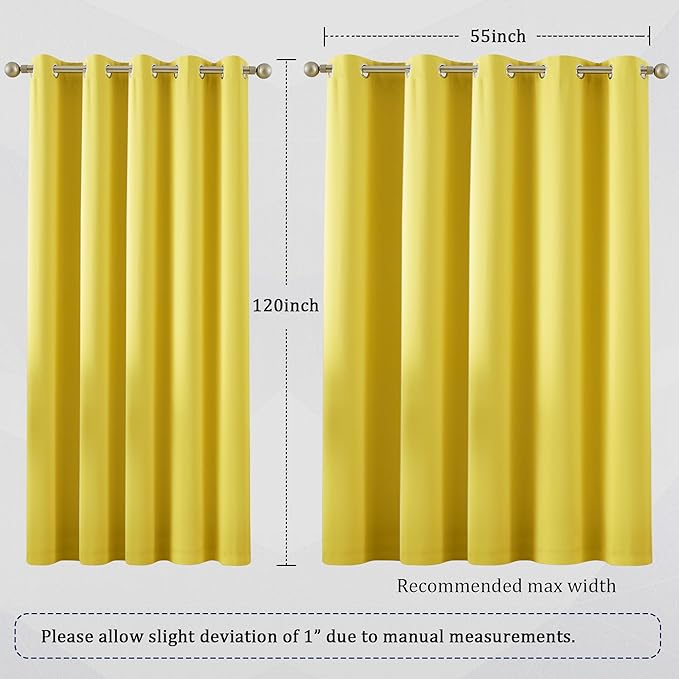 DUALIFE 120 Inch Length Extra Long Yellow Illuminating Blackout Curtain Panels/Drapes for Living Room Solid Room Darkening Bedroom Curtains Thermal Insulated Grommet Top 60x120
