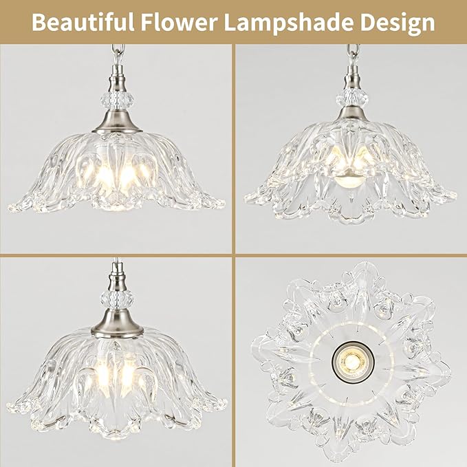 1 Piece Brushed Nickel Chandelier Light Fixtures with Crystal Glass Shade,Brushed Nickel Finish Pendant Light,Hanging Light for Dining Room,Hallway,Living Room,Bedroom