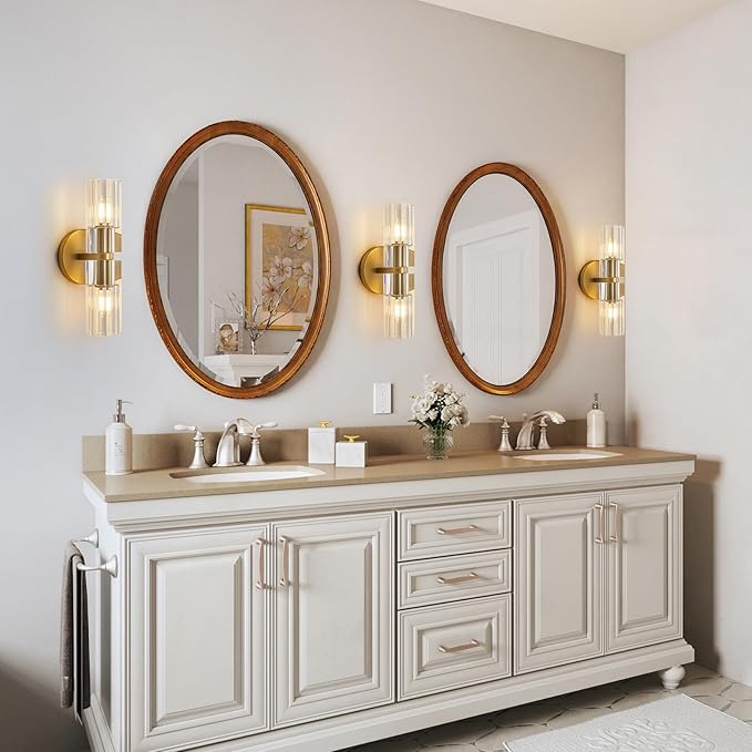 Crystal Wall Sconces, 13" Modern Brass Sconces Lighting with K9 Crystal Lampshade,Indoor Wall Sconce Bedroom Wall Light Fixtures for Living Room Bathroom Hallway Stairs Entryway