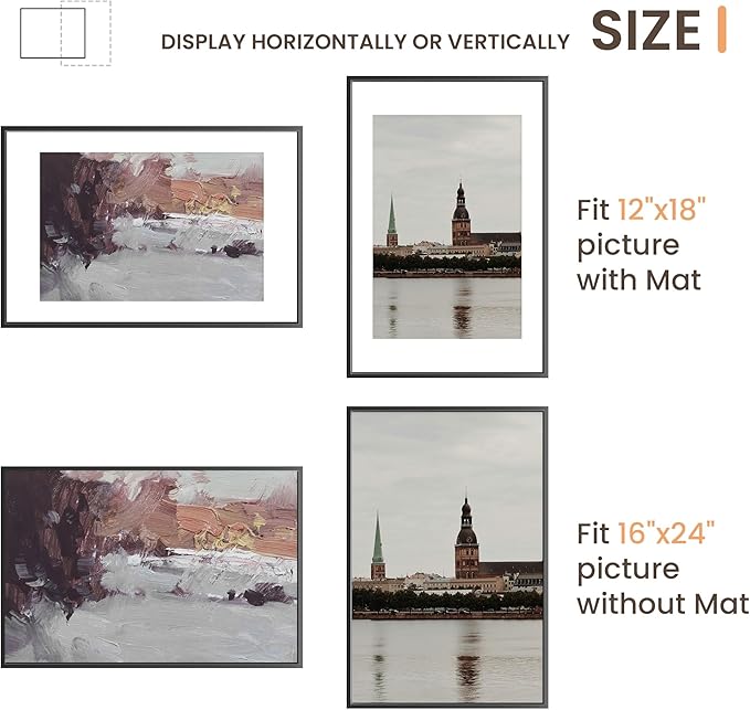 16x24 Metal Picture Frame, 16x24 Thin Aluminum Photo Frames with 12x18 Removable Mat, High End Metal Poster Frame, Ideal for Wall or Tabletop Display, Black, Set of 1