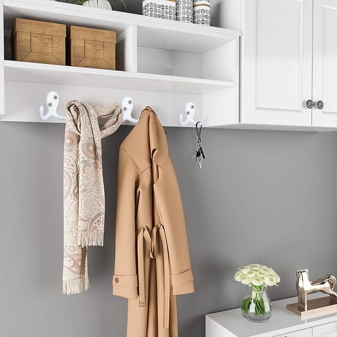 IBosins 8 Pack Heavy Duty Double Prong Coat Hooks Wall Mounted with 16 Screws Retro Double Hooks Utility Hooks for Coat, Scarf, Bag, Towel, Key, Cap, Cup, Hat