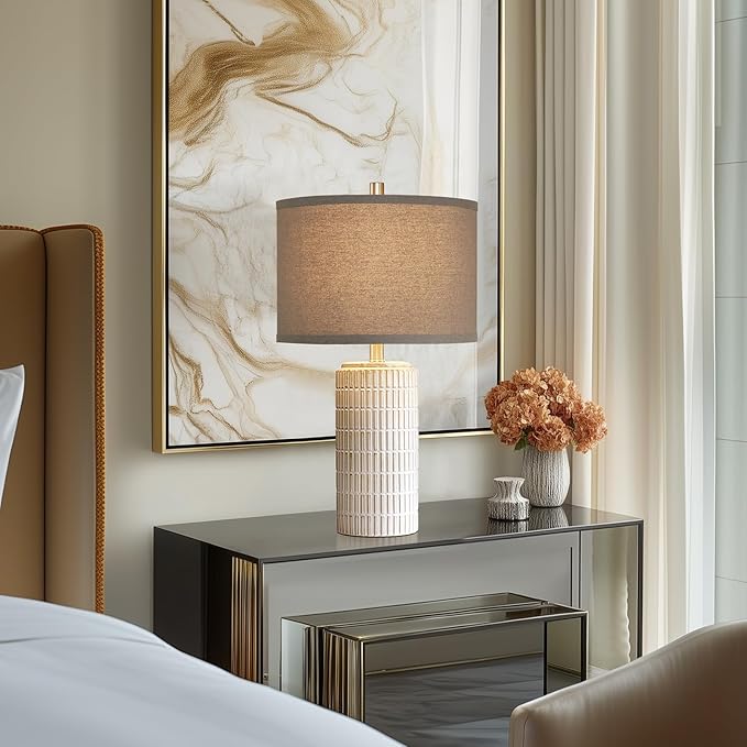 23" Set of 2 Ceramic Table Lamps, Farmhouse Bedside Lamp for Bedroom Living Room Nightstand Entryway, Side Table Lamps Modern Desk Lamp, 2 LED Bulbs Included (Gray)