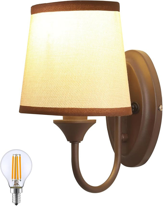 12V LED RV Wall Sconce with On/Off Switch (LED Bulb Included), Decorative Fabric Light Fixture with 1 Bulb, 12Volts Interior Light for RV, Motorhome, Camper, Boat