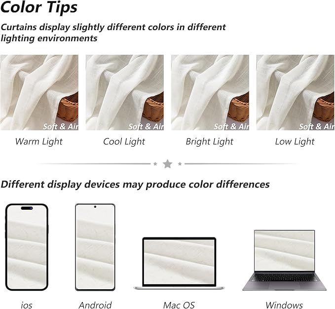 Guken Linen Curtains 72 Inches Long 2 Panel Set Rod Pocket Semi Sheer Dining Room Cozy Bedroom Decor Cotton Look Country Rustic Farmhouse Boho Curtains Beige White, 52x72