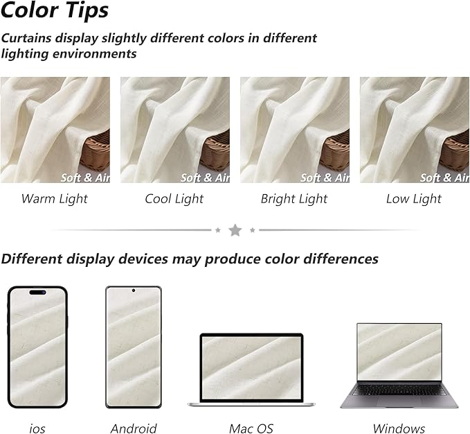 Guken Linen Cafe Curtains 54 Inch Length Rod Pocket Light Filtering Drapes Semi Sheer Short Curtain Tiers Boho Farmhouse for Small Bathroom RV Kitchen Basement, 38" Wx54 L Natural 2 Panels