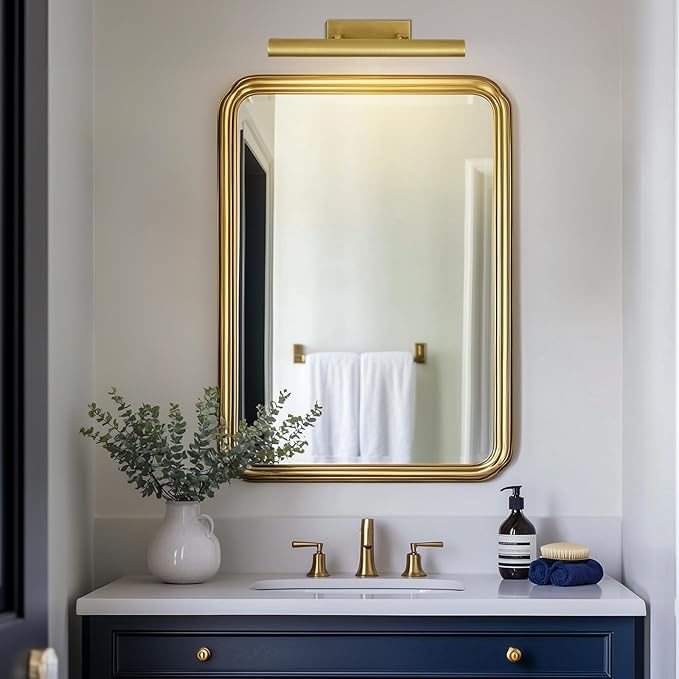 Brass Picture Lights for Wall, 18" Linear Picture Light Hardwired, 3-Light Brush Gold Art Light, Warm White 2700k Dimmable Picture Lamp, 270° Picture Frame Light for Bathroom, Living Room, Hallway