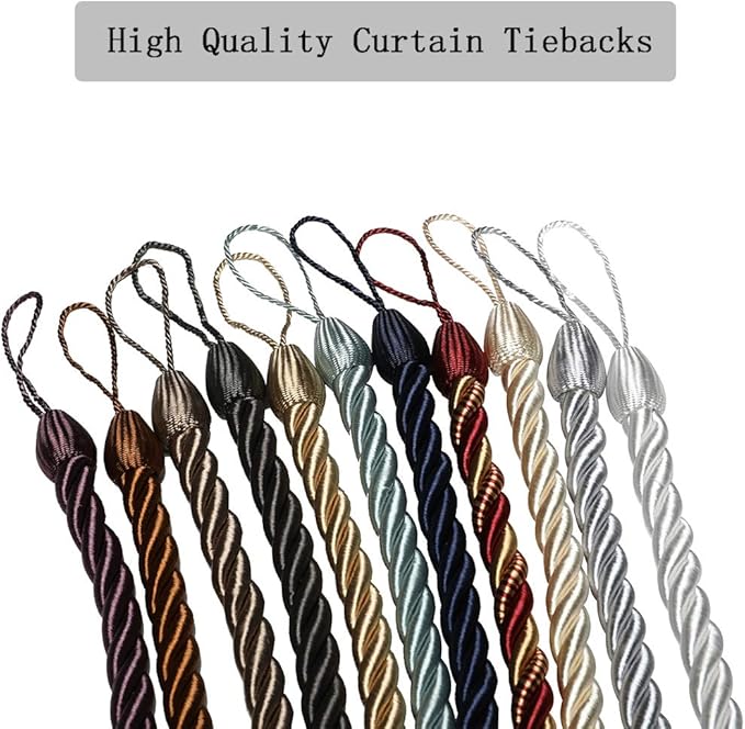 BEL AVENIR Curtain Rope Tiebacks, Drapery Rope Holdbacks with 4 Metal Screw Hooks (White-4 Pack)