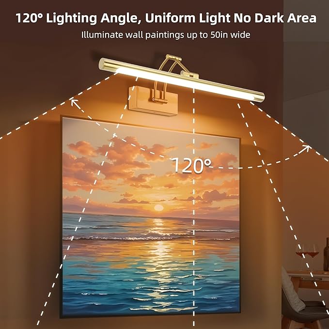 16“ Picture Lights for Wall Battery Operated, Wireless Picture Light with Remote, Rechargeable Wall Light 3000K/4000K/6000K Dimmable, Art Lighting for Paintings Frame Gallery Dartboard Light, Brass
