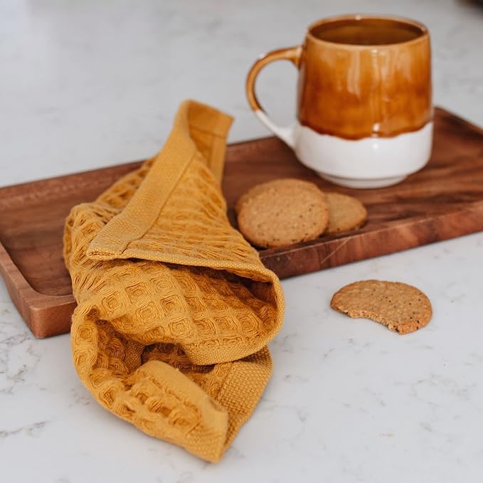 sea me at home Waffle Washcloths Set, 100% Turkish Cotton (Mustard)