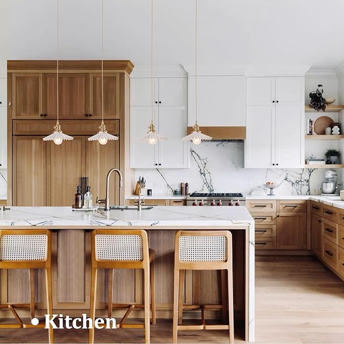 Pendant Light 2 Pack with White Pleated Ceramic Lmapshade, Brass Vintage Pendant Light Adjustable Hanging Light for Kitchen Island Dining Room Hallway