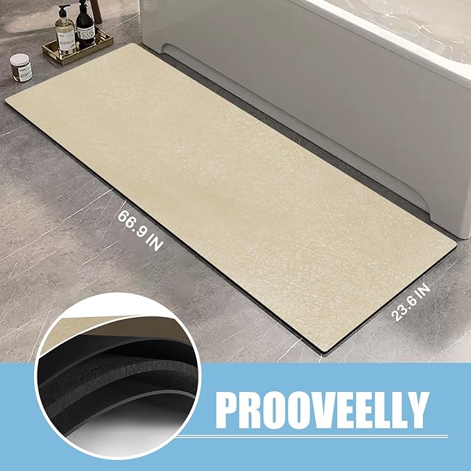 Extra Long Bathroom Rugs Diatomaceous Earth Bath mat Super Absorbent Quick Dry Non Slip Bath Mat Thin Runner Rug Fit Under Door-Shower Rug for in Front of Bathtub Shower, Coffee, 23.6"x47.2"