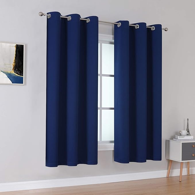 DUALIFE Navy Blue Blackout Curtains 45 Inch Length for Bedroom Thermal Insulated Blue Solid Window Drapes with Grommet Curtains Panels for Living Room Boys Kids Room 38x45 Inches Long