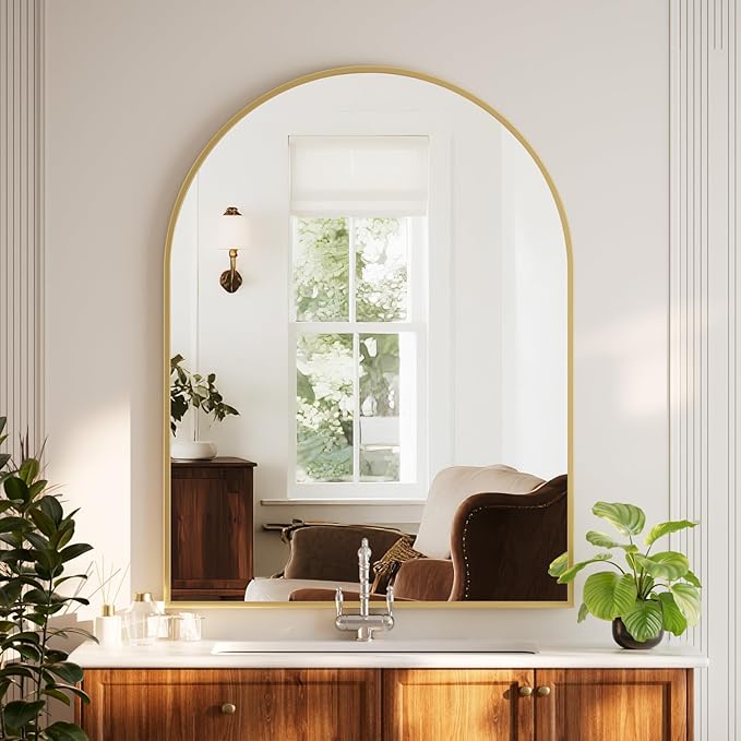 HARRITPURE 32"x42" Arched Bathroom Mirror - Gold Wall Mounted Vanity Mirror Aluminum Alloy Frame Large Arch Wall Mirror for Living Room, Bedroom and Entryway