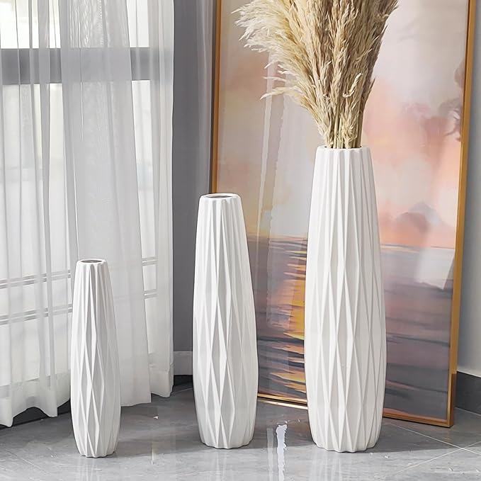 White Tall Floor Vase, 28" Ceramic Large Vase, Decorative Flower Vases for Modern Home Decor Living Room Office Bedroom Kitchen Wedding Centerpieces Farmhouse Décor