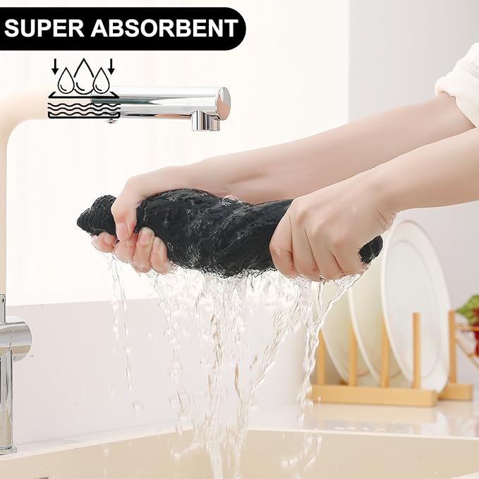 Homaxy 100% Cotton Waffle Weave Check Plaid Kitchen Towels, 20 x 28 Inches, Super Soft and Absorbent Dish Towels for Drying Dishes, 4-Pack, Black & Grey