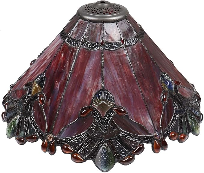 Bieye S10024 Tiffany Style Stained Glass Baroque Lampshade (17-inch Wide Red)