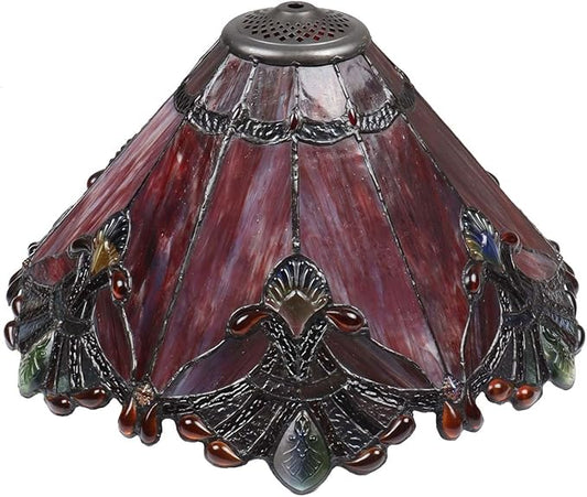 Bieye S10024 Tiffany Style Stained Glass Baroque Lampshade (17-inch Wide Red)