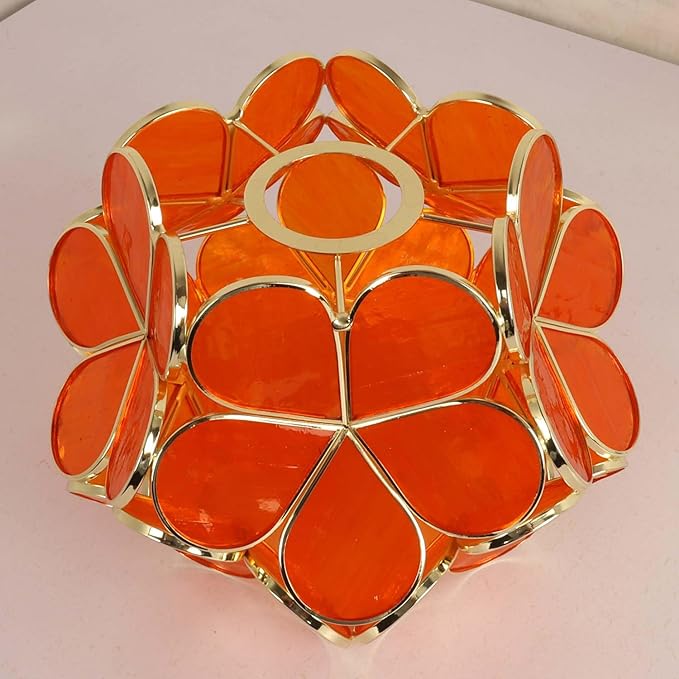 Bieye S10909 Tiffany Style Stained Glass Flower Petal Lampshade (Translucent Orange, 8" Cherry Blossom)