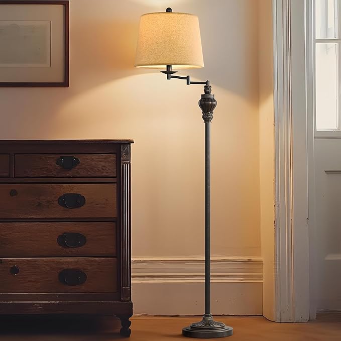 61" Vintage Floor Lamp with 350° Adjustable Swing Arm, Standing Lamp for Bedroom Living Room Bedside Nightstand Retro Farmhouse Mid Century Lamp Light Home Décor Office Gifts
