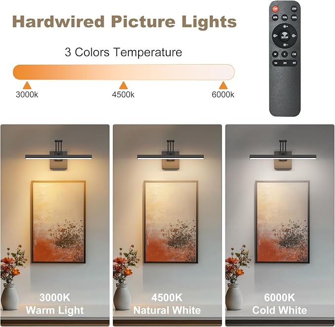 Tipace Black Hardwired Picture Lights for Paintings - 15.7 inch 3CCT Dimmable Modern Gallery Light with Remote Control Led Wall Art Lighting Display Artwork