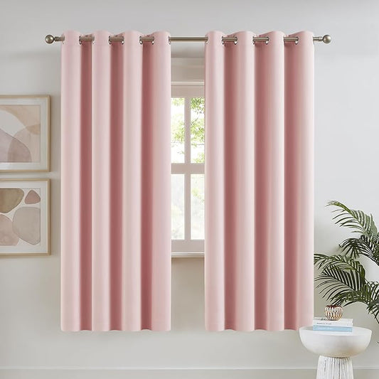 DUALIFE Baby Pink Blackout Curtains 63 Inch Length for Girls Room Heat Blocking Grommet Thermal Insulated Darkening Black Out Curtain for Nursery 52x63 Inches Long