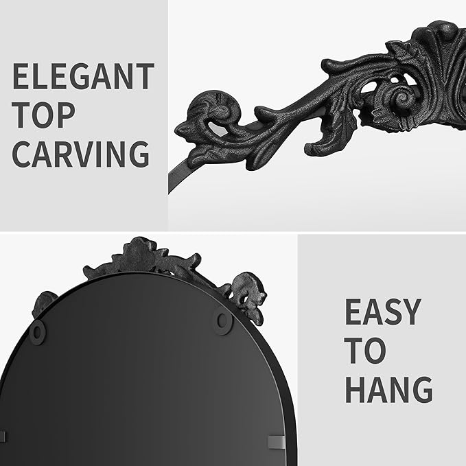 PAIHOME Arched Mirror, 24x36 Inch Antique Black Wall Decor Mirror with Metal Frame, Wall Mounted or Leaning